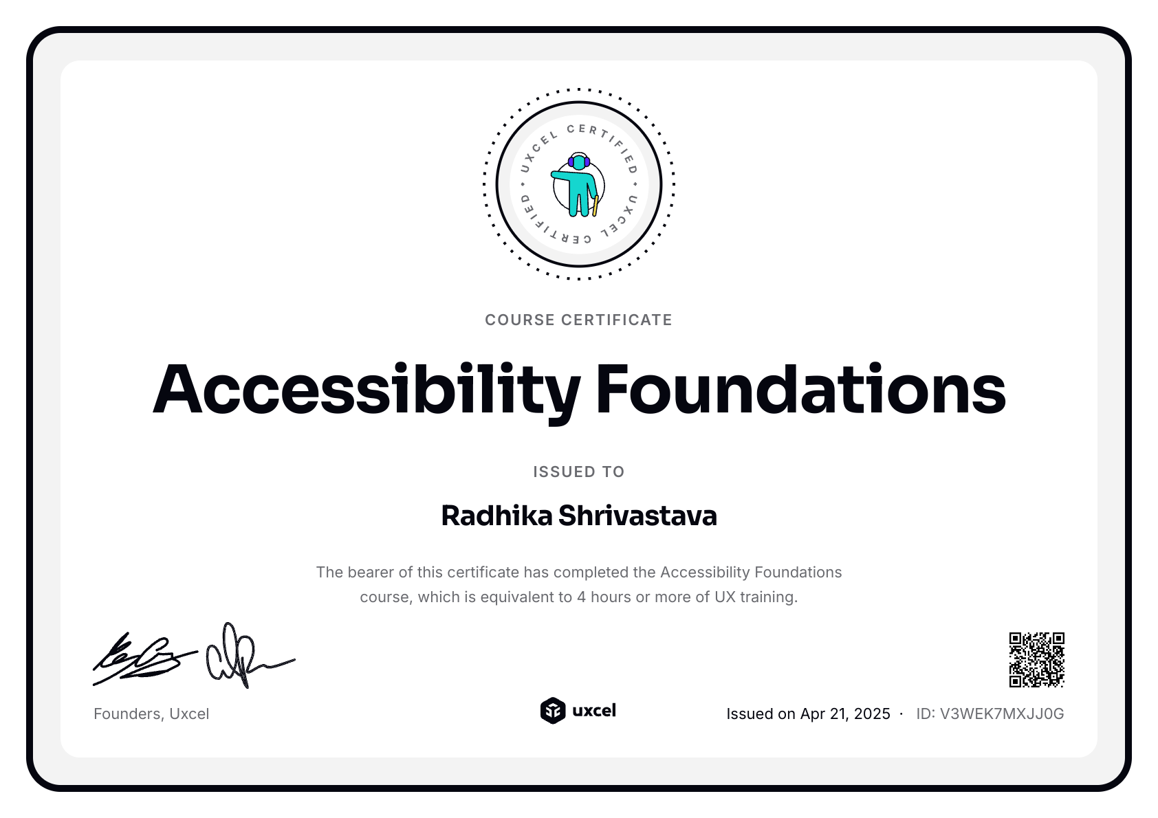 Radhika Shrivastava's certificate